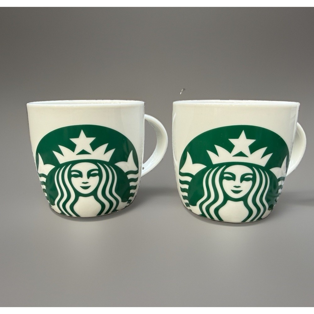 2017‎ STARBUCKS Coffee Mug Cup Mermaid Siren Logo 14 oz White and Green 2 MUGS!